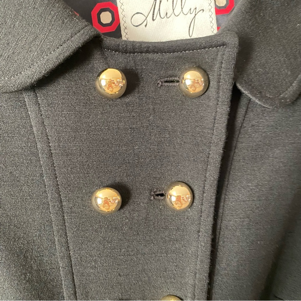 Milly Wool Melangé Military Blazer Size S Black Gold Button Details Silk Classic - Picture 3 of 9
